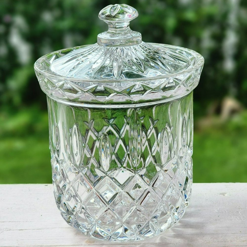 Vintage Gorham King Edward Lead Crystal Canister‎ Dish Jar With Lid 7.5in